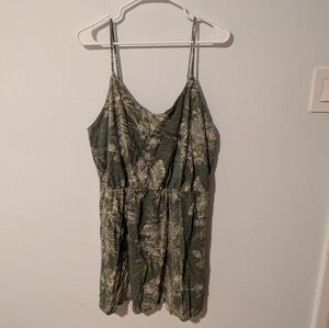 Old Navy Olive Floral Spaghetti Strap Waist-Defined Slub-Knit Dress Size XL
